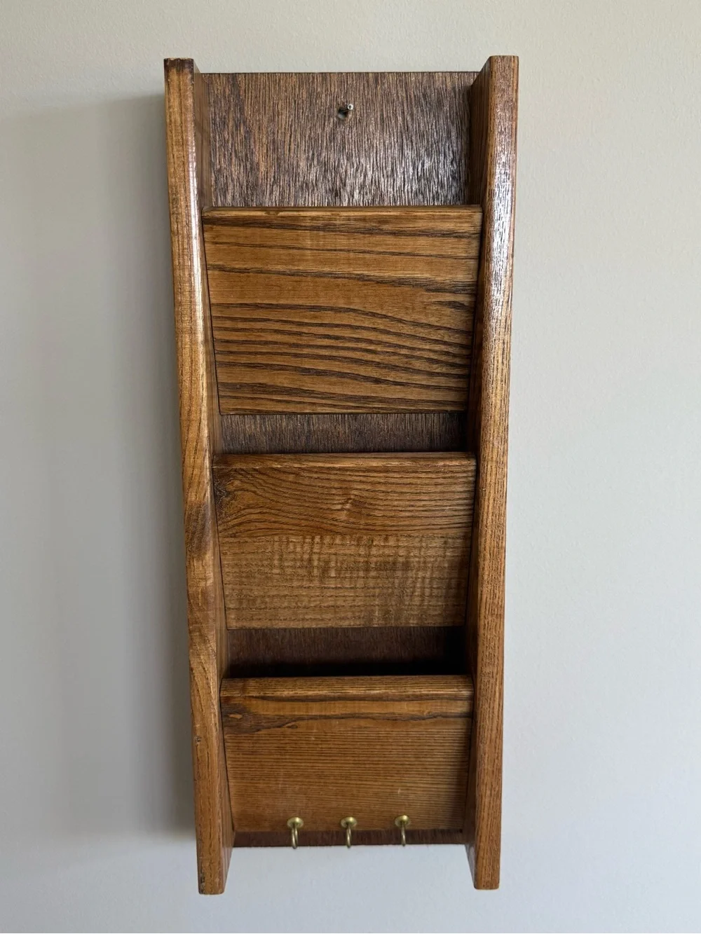Vintage Wood Wall Mail Organizer 3-Tier Letter Holder Key Rack Rustic Farmhouse